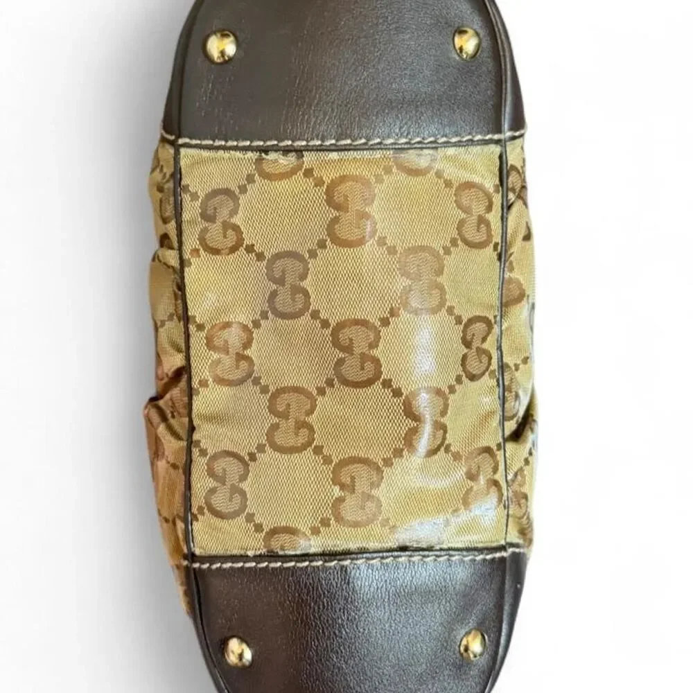 Gucci GG Crystal Mix Hobo Bag Brown Monogram Coated Canvas Leather Shoulder